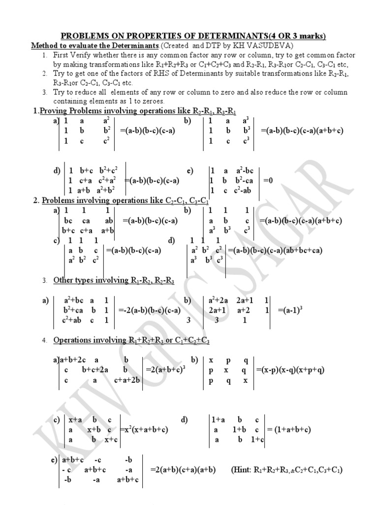 Properties and Problems of Determinants | PDF | Determinant | Real Analysis