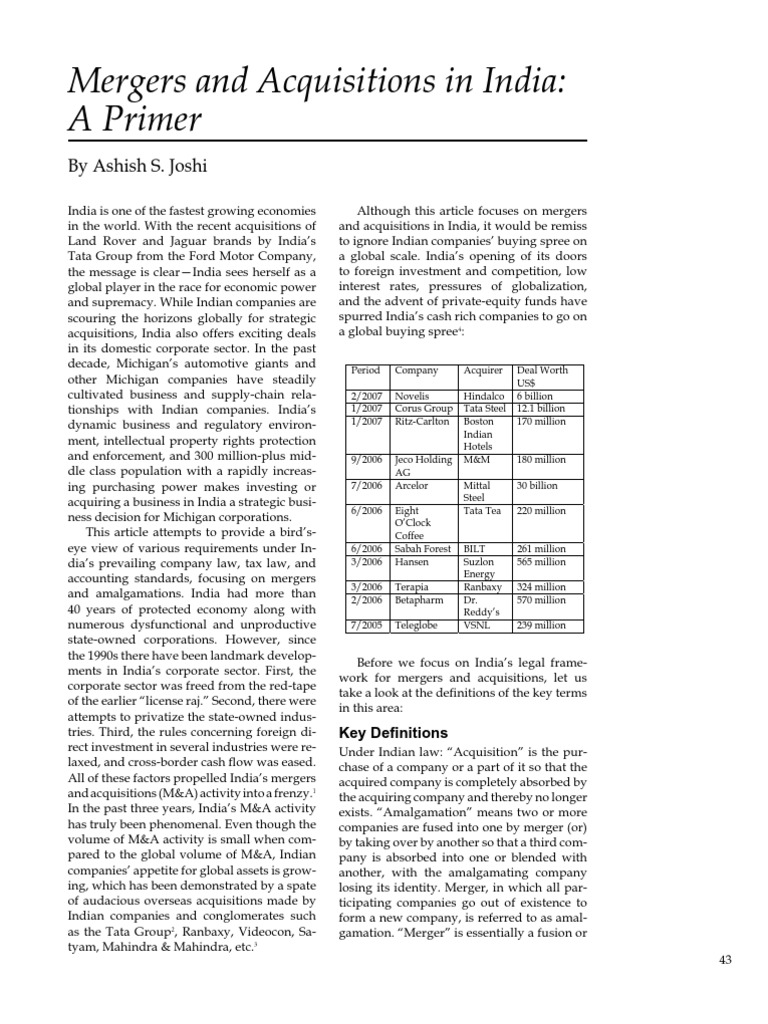 Mergers and Acquisitions in India | PDF | Expense | Consolidation ...