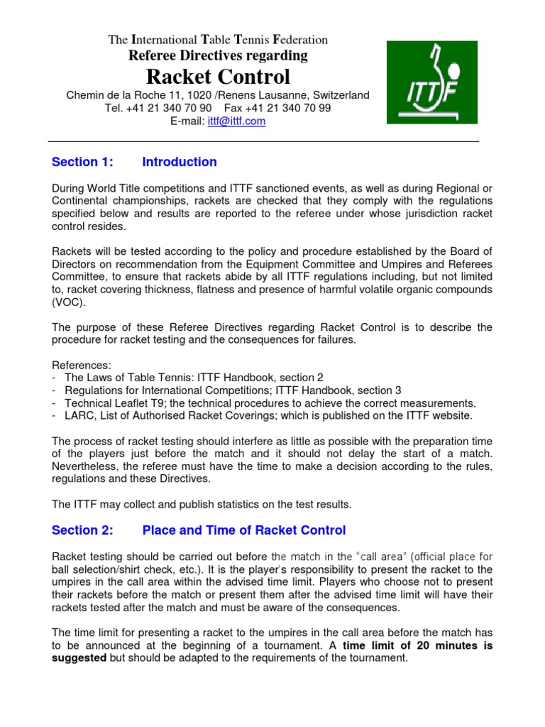 ITTF Racket Control Referee Directives | PDF | Referee | Government ...