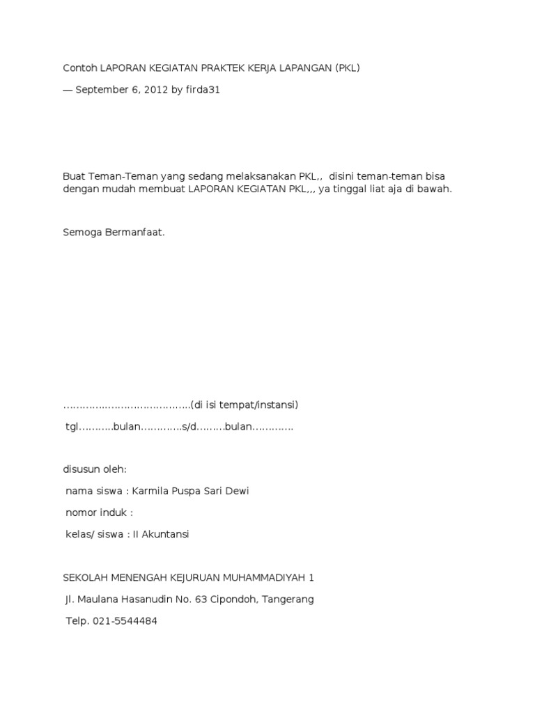 Doc Cara Membuat Laporan Praktik Kerja Lapangan Pkl Gadiz Cantiq Academia Edu