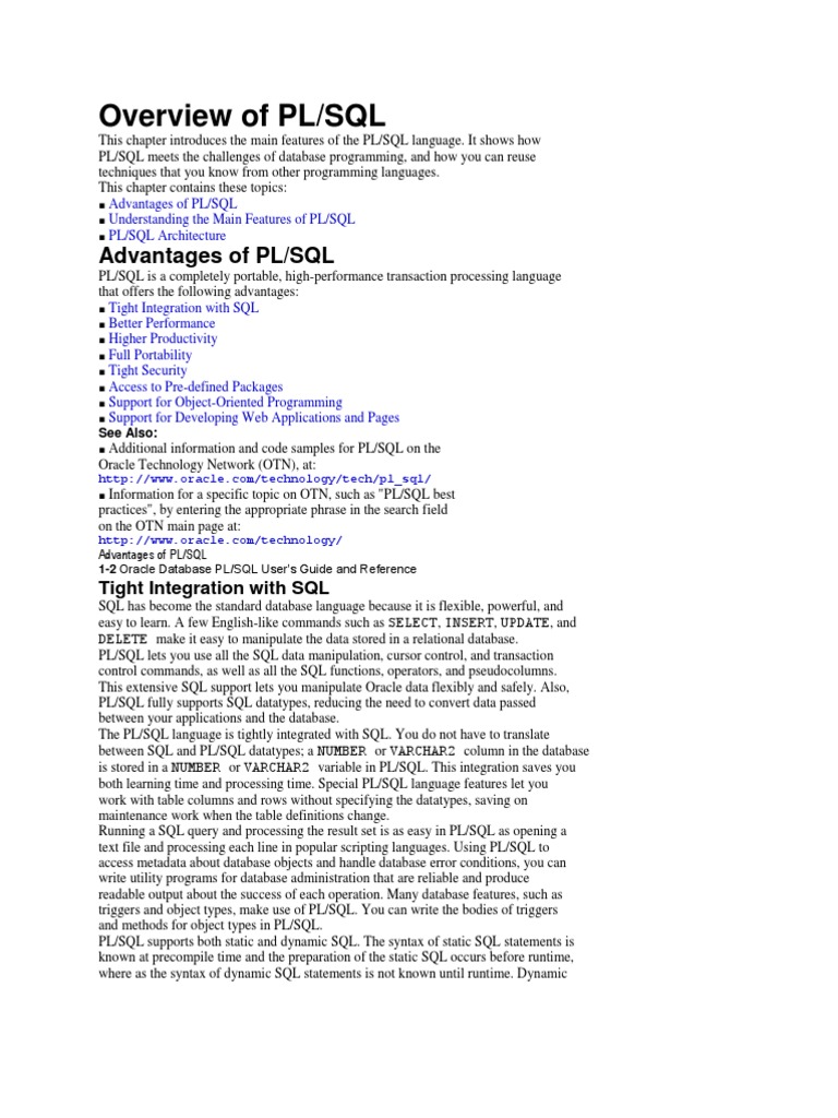 Advantages of PL/SQL | PDF | Pl/Sql | Sql