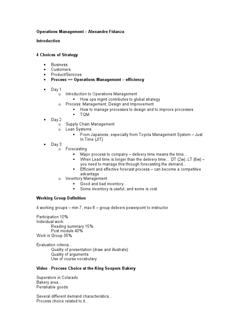 Process Choices in Operations Management | PDF | Supply Chain | Lean ...