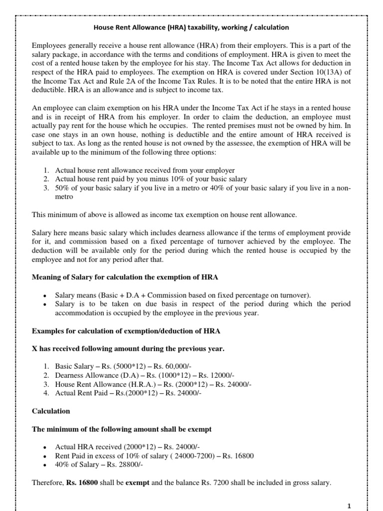 House Rent Allowance PDF Salary Tax Deduction