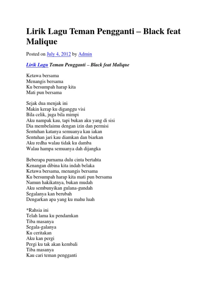 Lirik Lagu Teman Pengganti Pdf