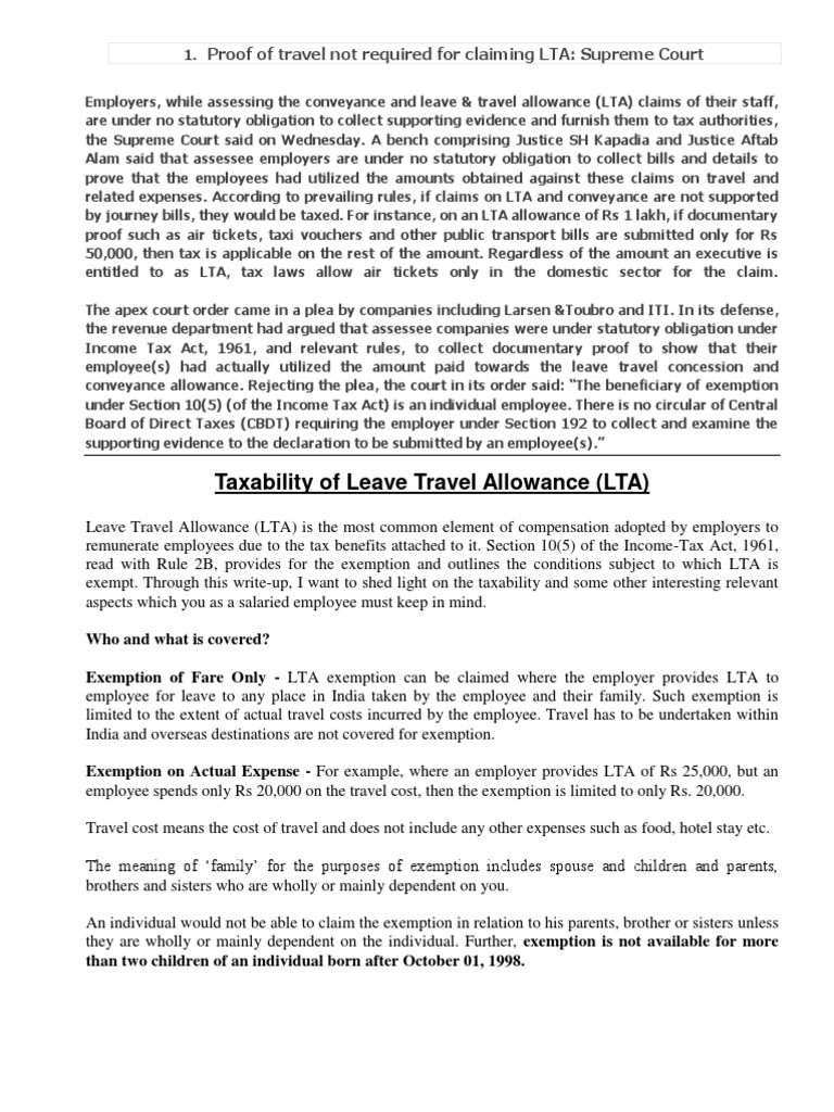 LTA Claim Guidelines and Tax Exemptions | PDF | Employee Benefits ...