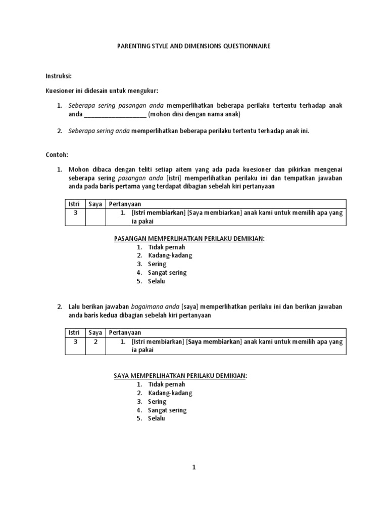 Parenting Styles and Dimensions: A Self-Report Questionnaire for ...