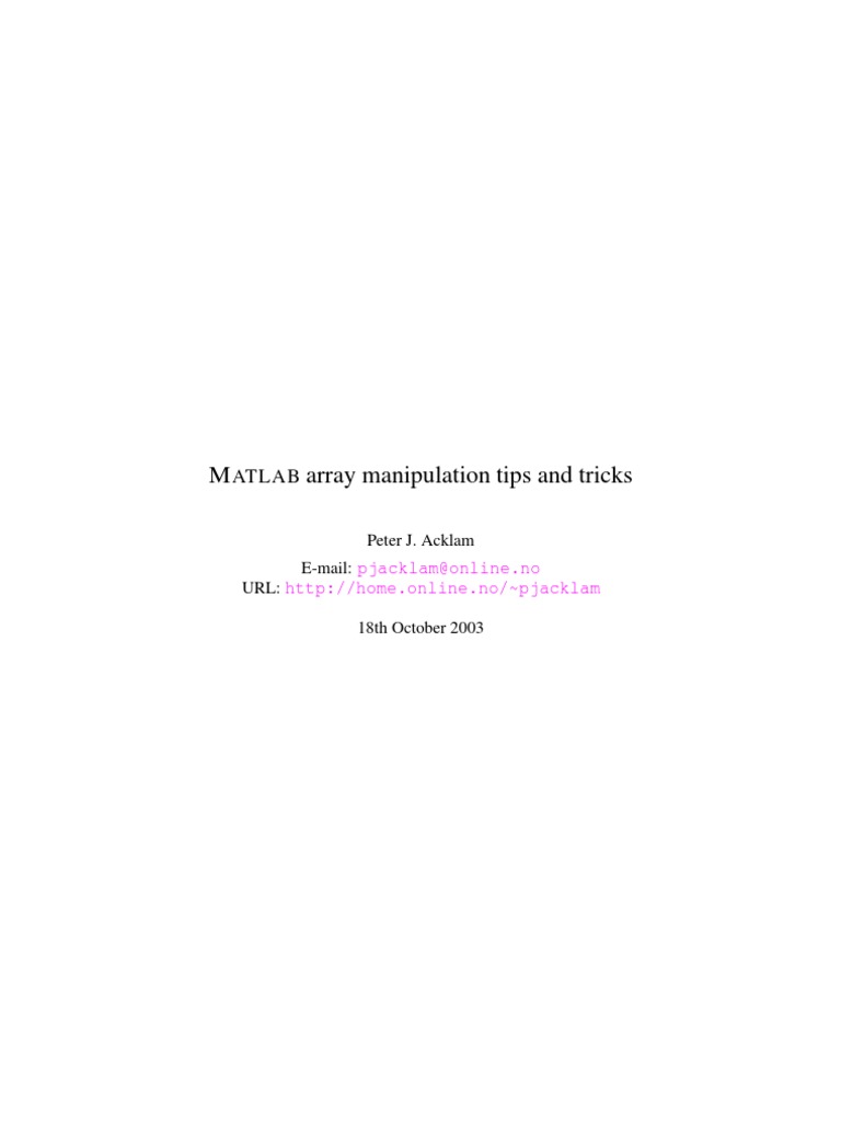 MATLAB Array Manipulation Tips and Tricks PDF Matrix (Mathematics
