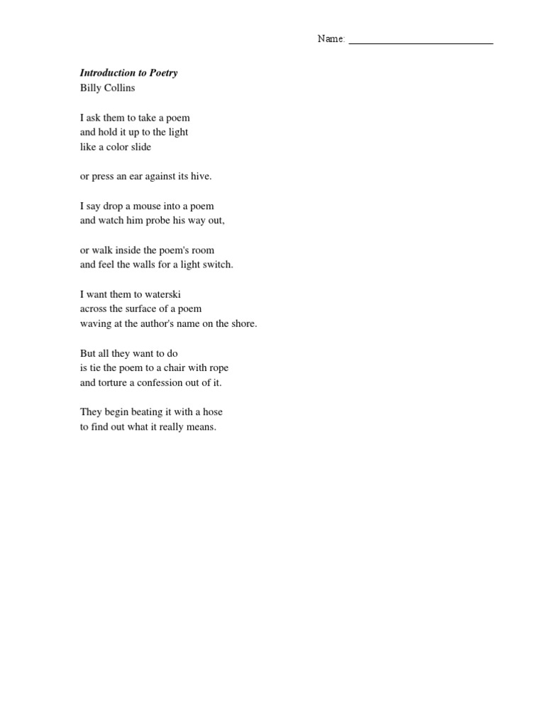 Exploring Billy Collins' Poetry Techniques | PDF