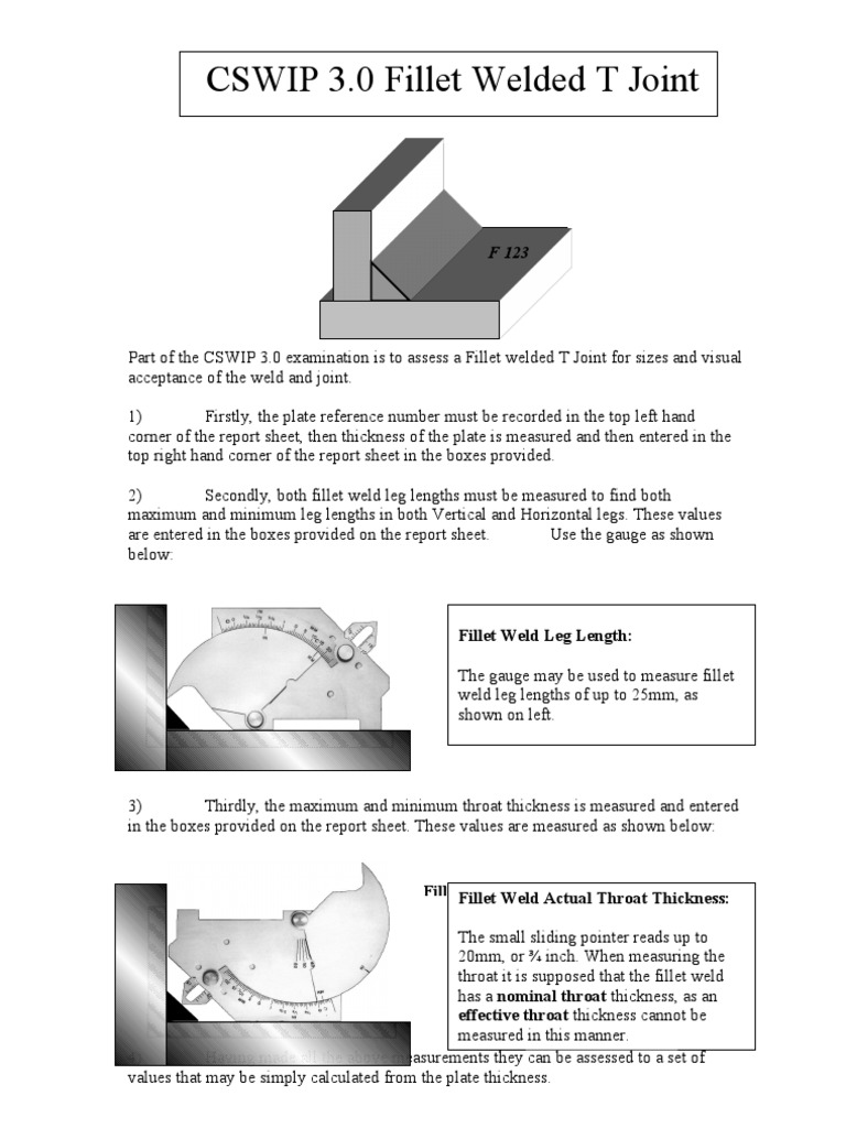 CSWIP 3.0 Practical Fillet Welded T Joint Instruction Sheet