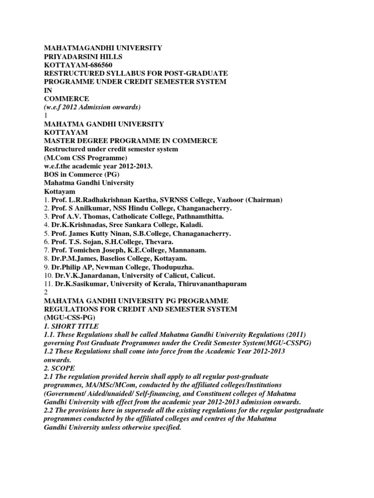 MGU M.Com Syllabus Overview 2024 | PDF | University And College ...