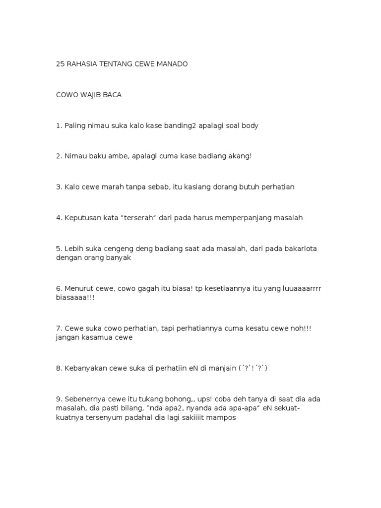 25 RAHASIA TENTANG CEWE MANADO