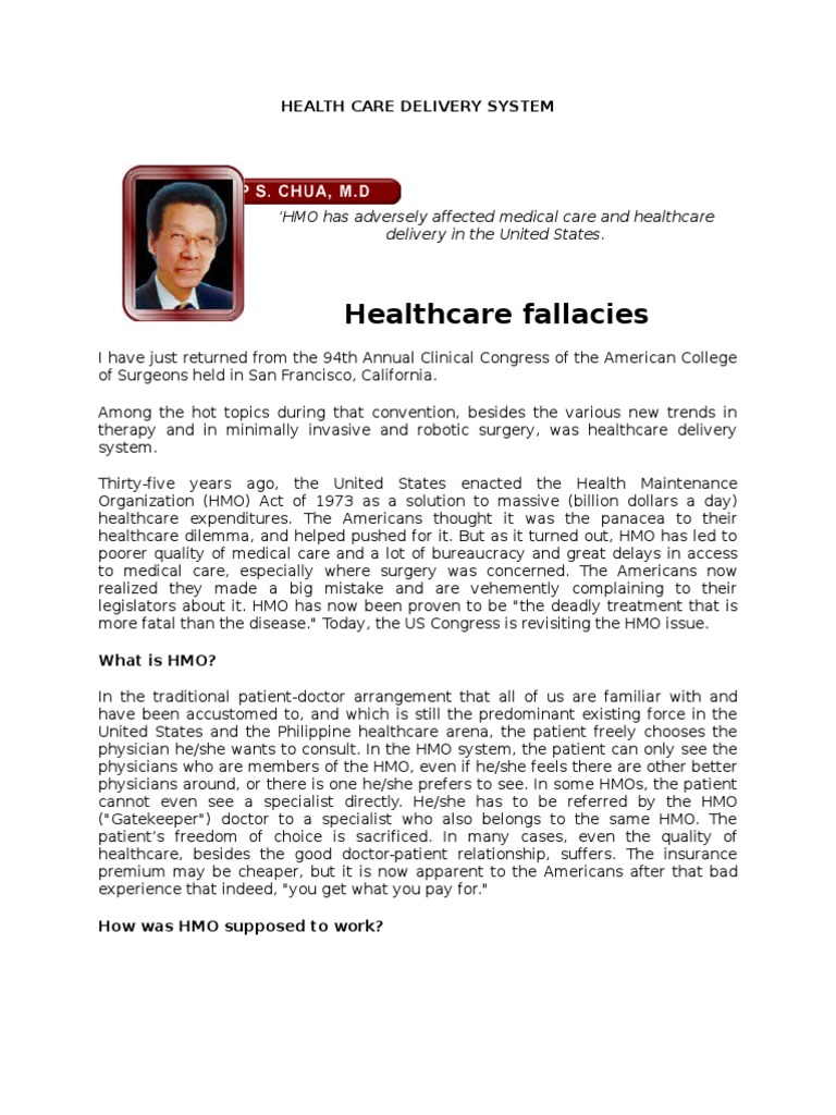Healthcare Fallacies: Health Care Delivery System | PDF | Health ...