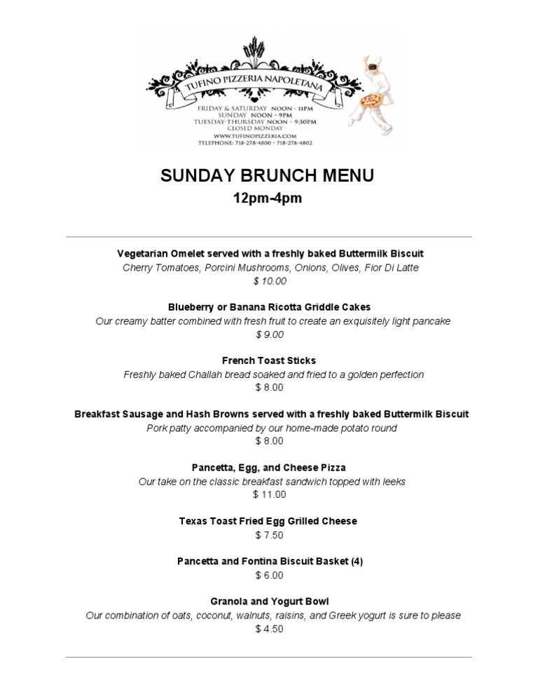 Brunch Menu | PDF | Cooking, Food & Wine