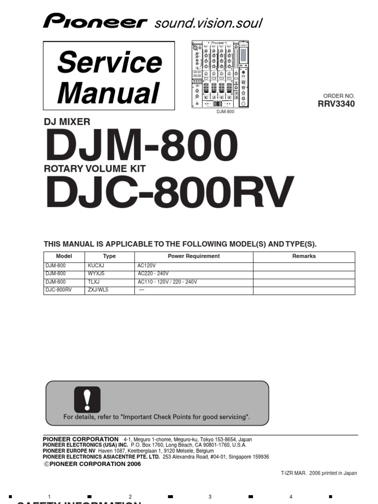 Pioneer Djm800 Mix Servive Manual Electrical Connector Microphone