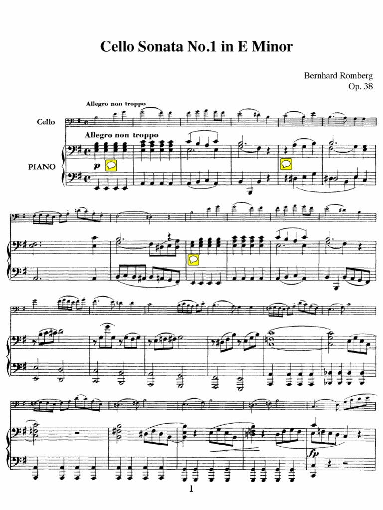 Romberg - Cello Sonata No1 in E Minor Op38 Cello Piano | PDF