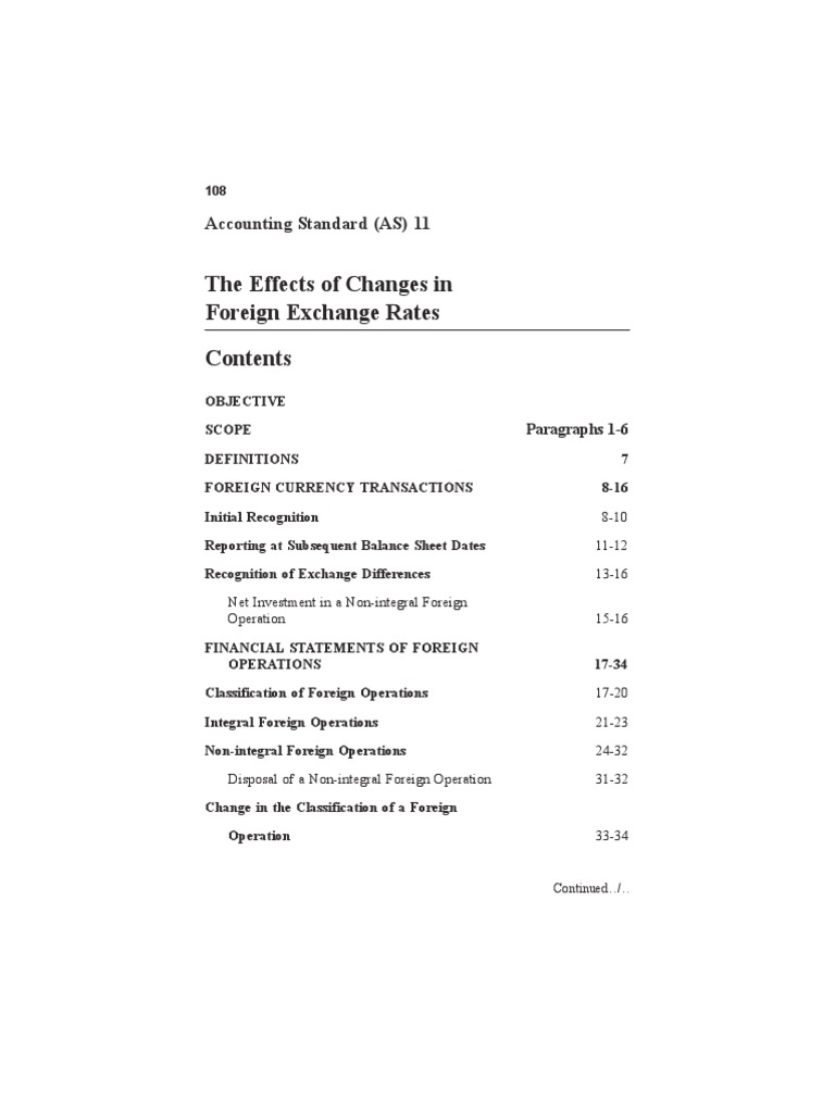 The Effects of Changes in Foreign Exchange Rates: Accounting Standard ...