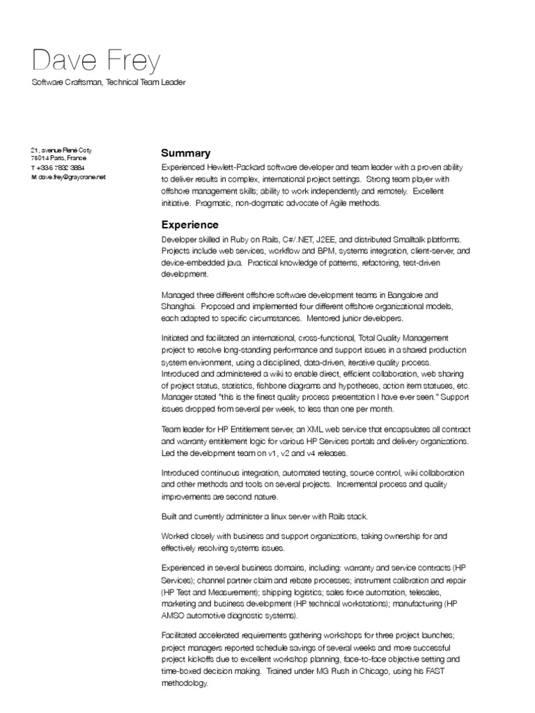 Experienced Software Developer Profile | PDF