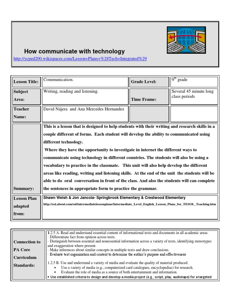 Example of Lesson Integrated Technology | PDF