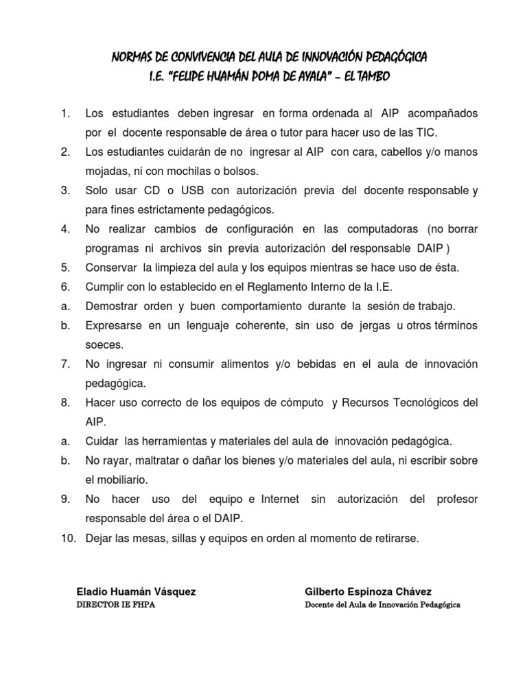 Normas de Convivencia en Aula AIP | PDF | Crecimiento personal y ...
