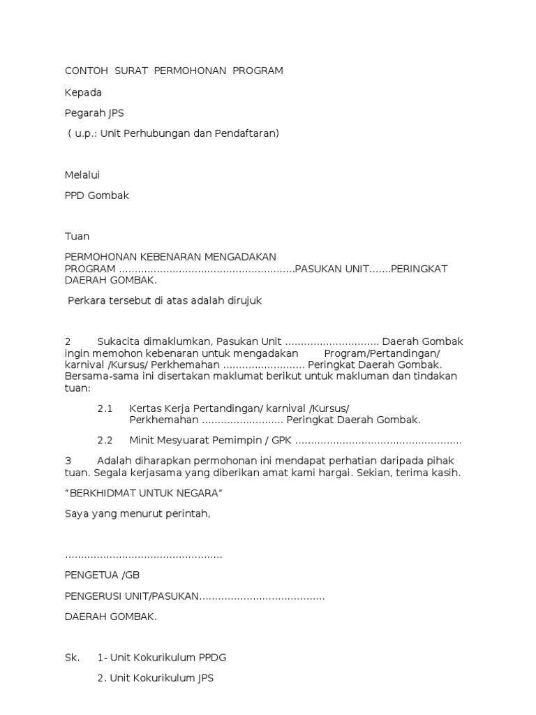 Contoh Surat Permohonan Program
