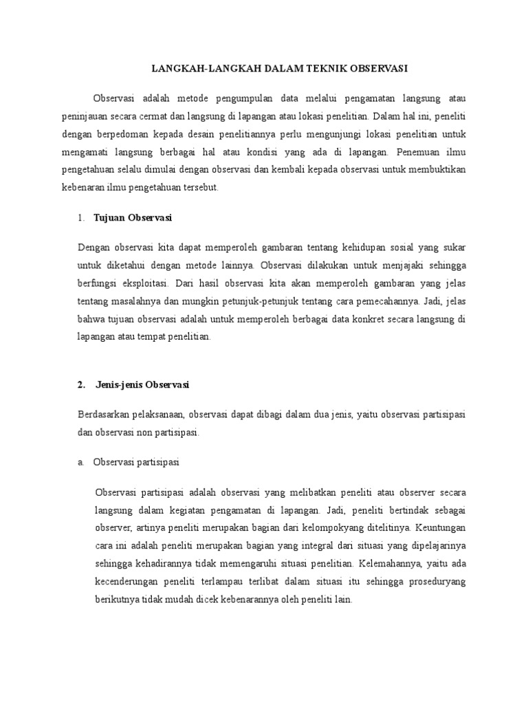 Langkah Langkah Dalam Teknik Observasi