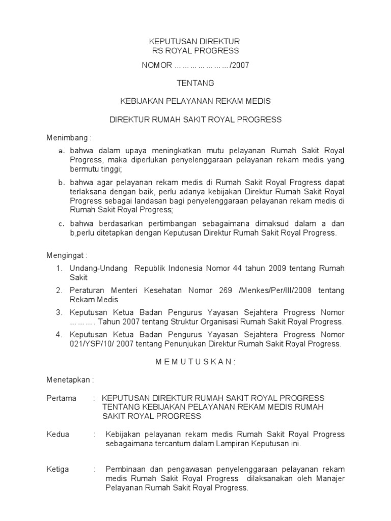 Sk Kebijakan Rekam Medis