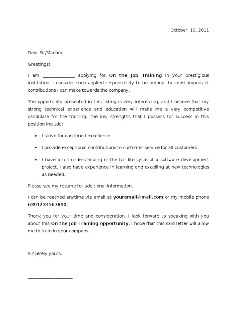 OJT Application Letter