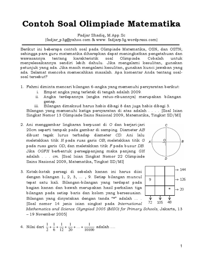 Contoh Soal Olimpiade Matematika