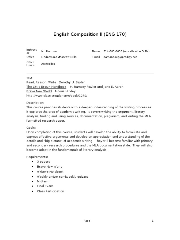 English Composition II (ENG 170) | PDF | Notebook | Plagiarism
