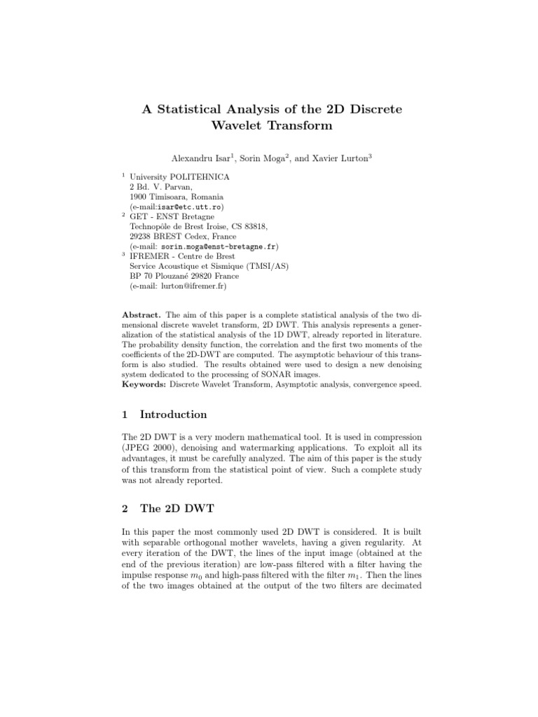 A Statistical Analysis of The 2D Discrete Wavelet Transform | PDF ...