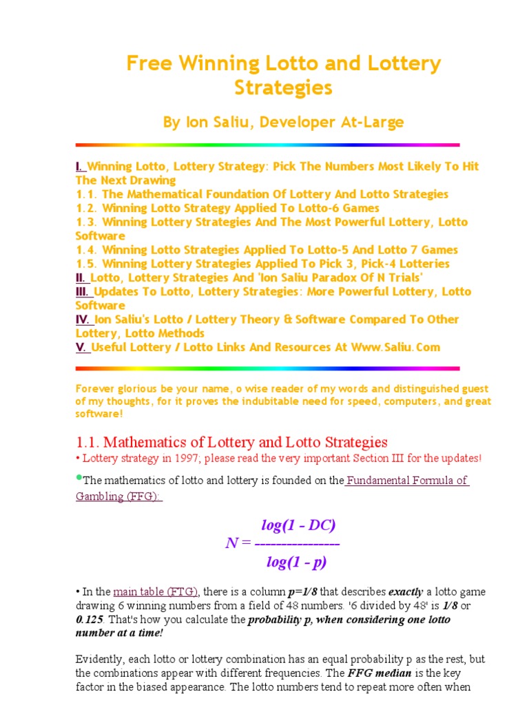 Free Winning Lotto and Lottery Strategies | PDF | Lottery | Probability