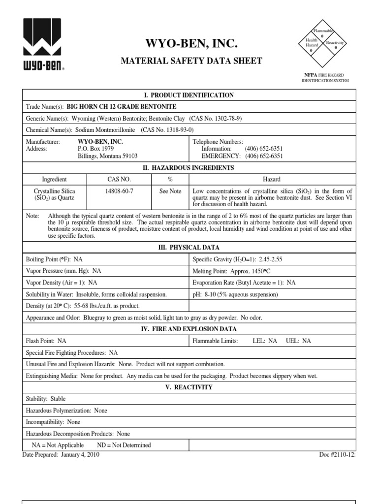 Bentonite Silicon Dioxide Sodium