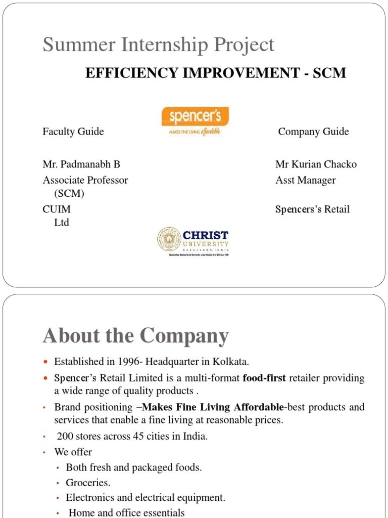 Summer Internship Project PDF Supply Chain Management Merchandising