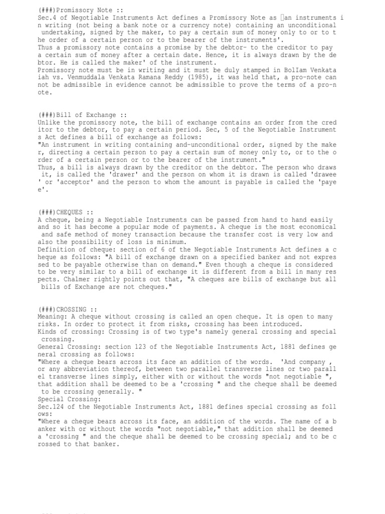 PN, BoE, Che and Distinguish | PDF | Negotiable Instrument | Cheque