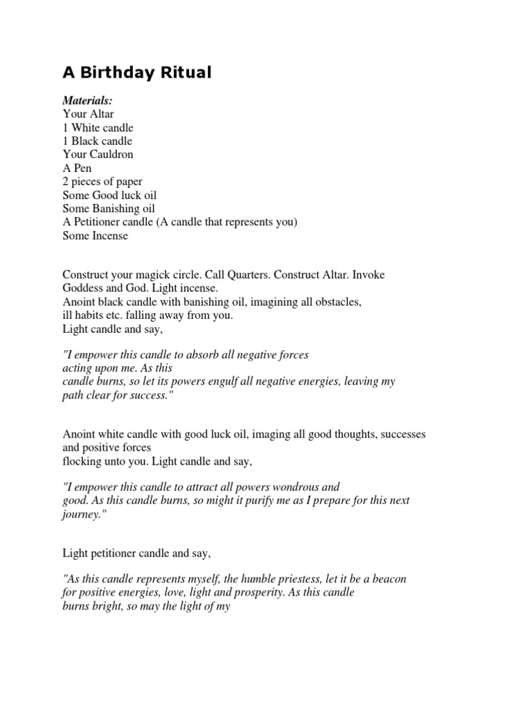Wiccan Birthday Ritual for Manifestation | PDF