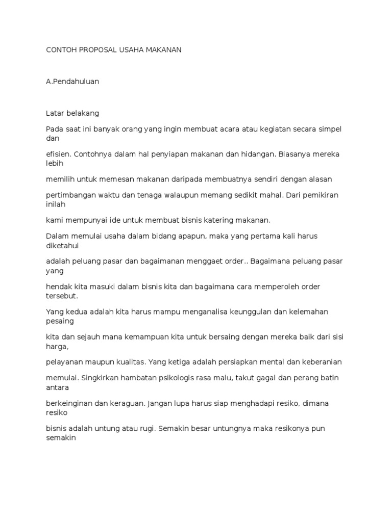 Contoh Proposal Usaha Makanan