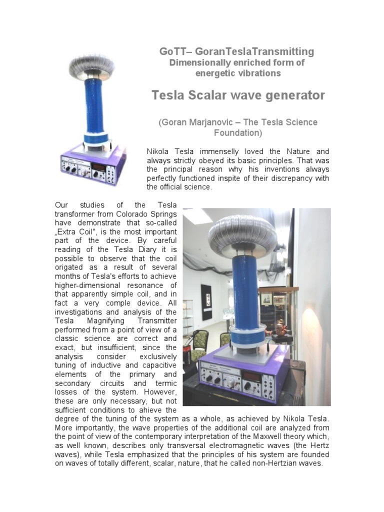 Tesla Scalar Wave Generator Insights | PDF | Inductor | Waves
