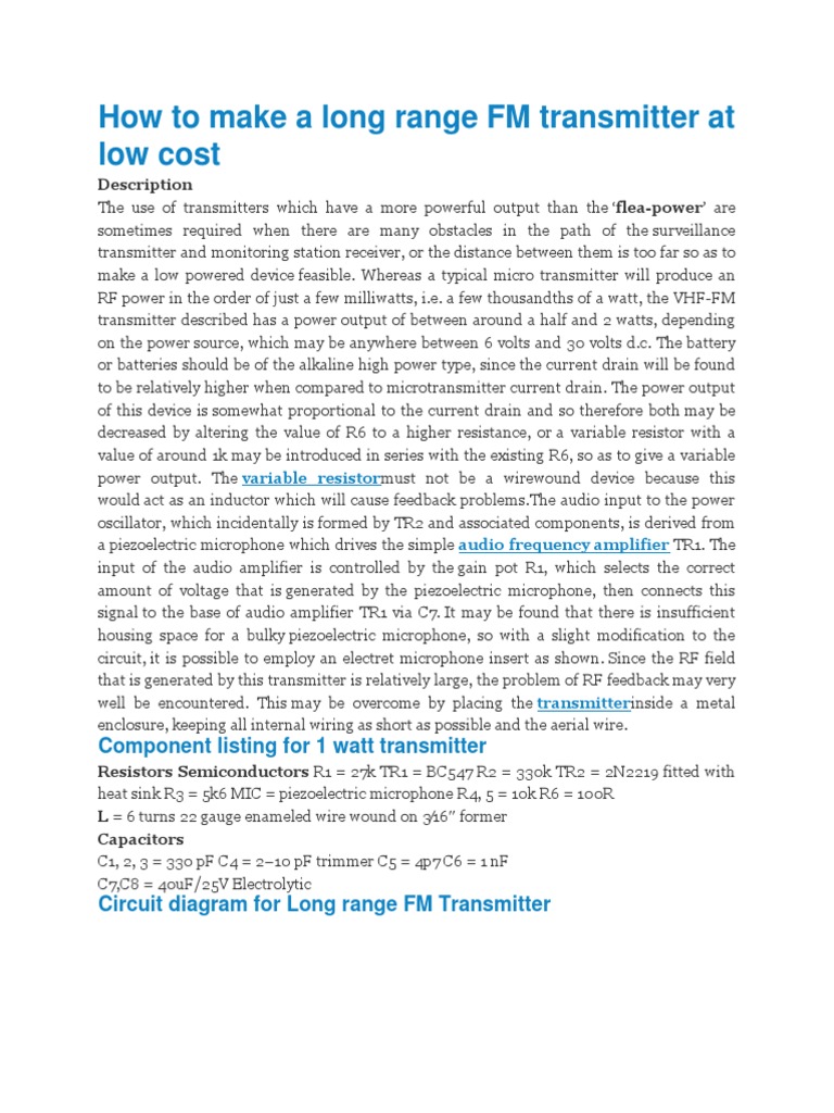 How To Make A Long Range FM Transmitter at Low Cost PDF Solar Panel Power Inverter