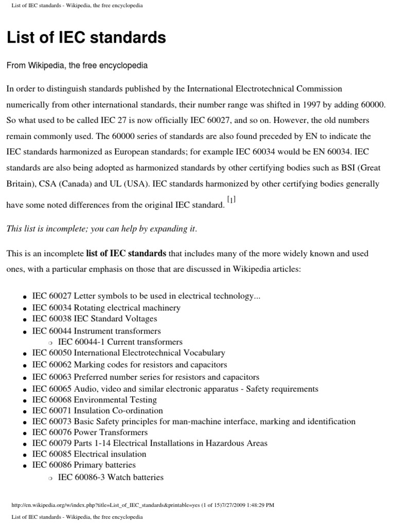 List of IEC Standards PDF Home Appliance Compatibility