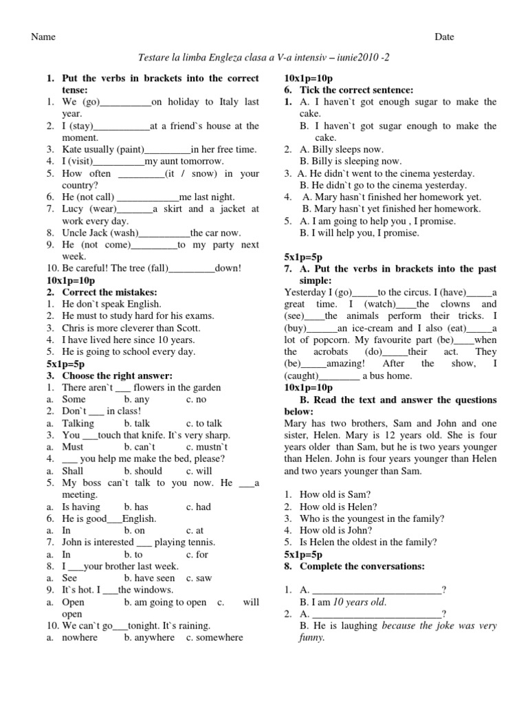 Put The Verbs In Brackets