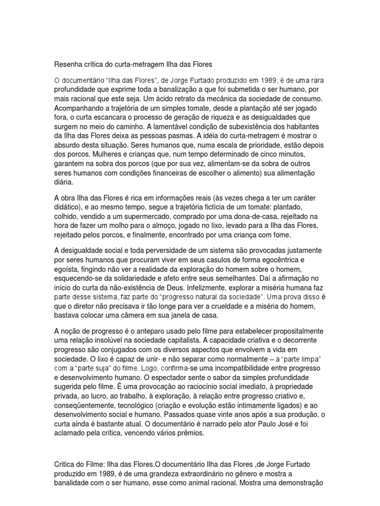 Crítica do documentário Ilha das Flores | PDF | Homo Sapiens | Tempo
