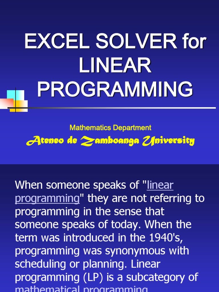 Excel Solver | PDF | Linear Programming | Mathematical Optimization