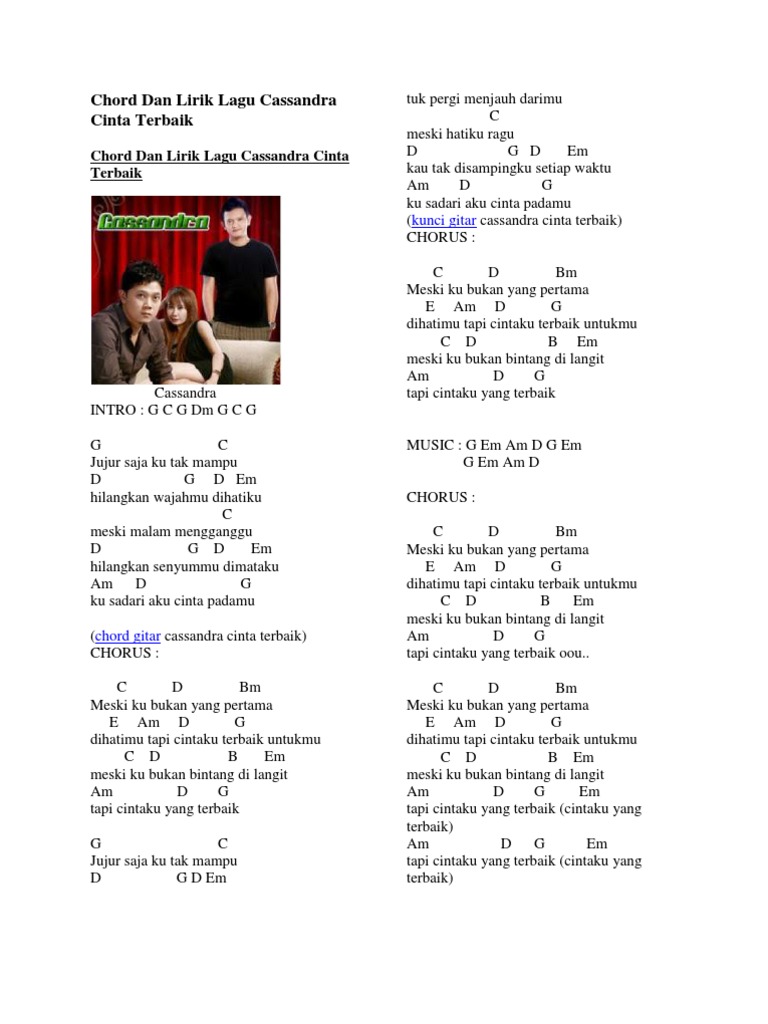 Chord Dan Lirik Lagu Cassandra Cinta Terbaik chord dan lirik lagu cassandra cinta