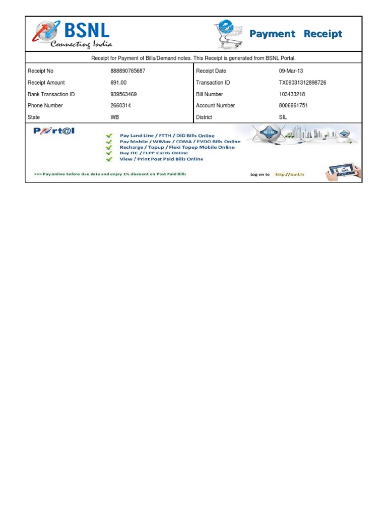 Telephone Bills Receipt