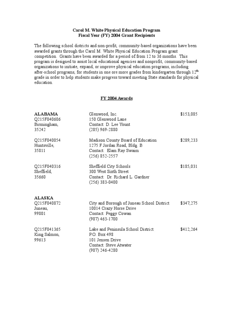 2004 Physical Education Grant Recipients | PDF