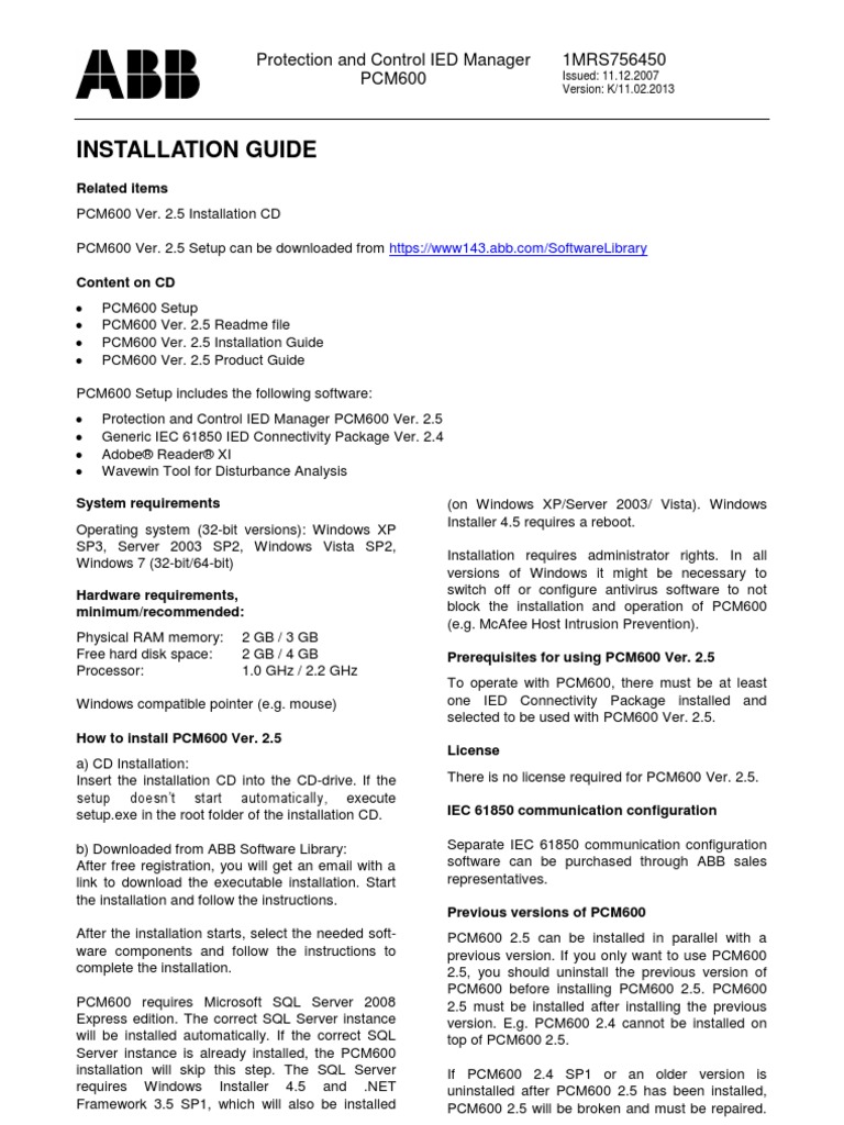 PCM600 v2.5 Installation Guide PDF Installation Programs