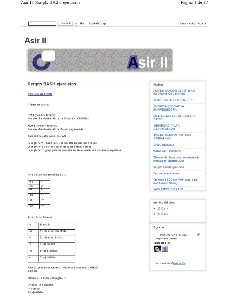Ejercicios de Scripts BASH para ASIR II | PDF | Archivo de computadora ...