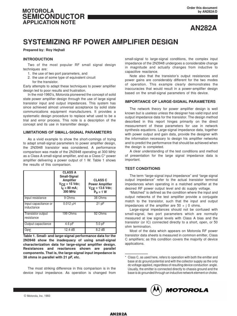 AN282 Systemizing RF Power Amplifier Design PDF Amplifier Transistor