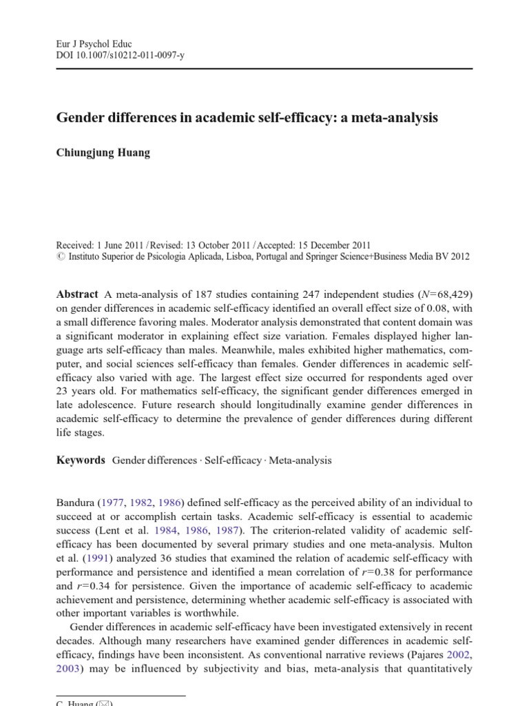 Gender Differences in Academic Self-Efficacy | PDF | Effect Size | Self ...
