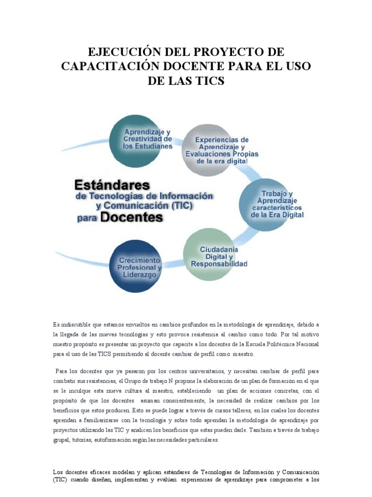 Ejecución Del Proyecto de Capacitación Docente para El Uso de Las Tics ...